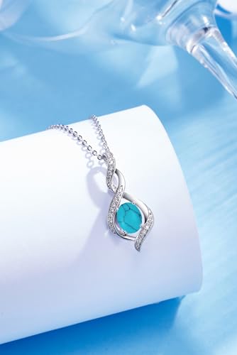 ELB See Leva Jewkis 925 Sterling Silber Edelstein Geburtsstein Halskette Infinity Anhänger Schmuck Geburtstag Schmuck für Frauen Mädchen Mutter, 40+5 CM