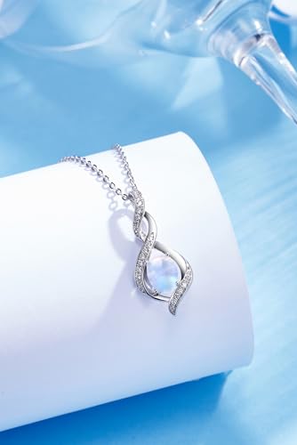 ELB See Leva Jewkis 925 Sterling Silber Edelstein Geburtsstein Halskette Infinity Anhänger Schmuck Geburtstag Schmuck für Frauen Mädchen Mutter, 40+5 CM