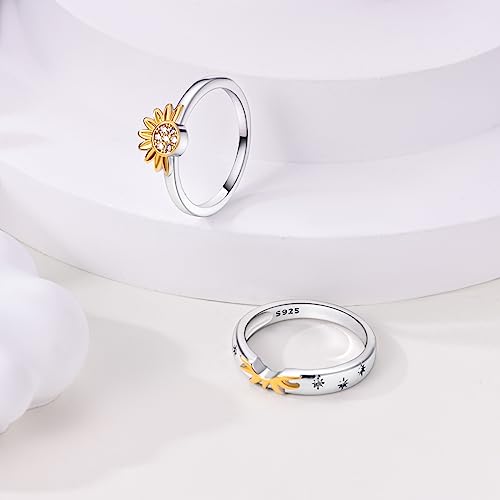NARMO 925 Sterling Silber Frauen Ringe Mond Stern Ring Evil Eye Ring Bunte Cubic Zirkonia Ring Stapelbare Vintage Ringe Statement Ringe für Frauen Größe 52-60mm