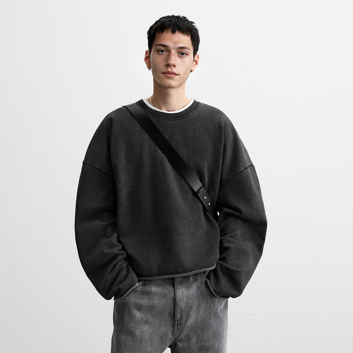 WACOON black victory 440GSM Unisex Washed Cropped Sweatshirt