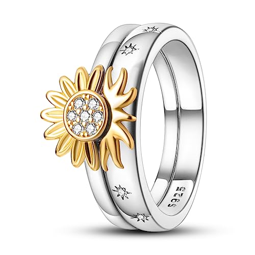 NARMO 925 Sterling Silber Frauen Ringe Mond Stern Ring Evil Eye Ring Bunte Cubic Zirkonia Ring Stapelbare Vintage Ringe Statement Ringe für Frauen Größe 52-60mm