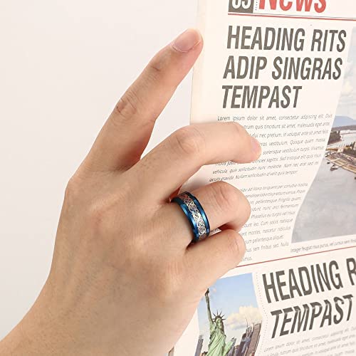 NUNCAD Schwarz Ring Wolfram Partner Ring Herren Damen 8mm Keltische Drachen Ring mit Kohlefasern Blau/Grün/Rot/Rosegold Größe 49.3-72(15.7-22.9)