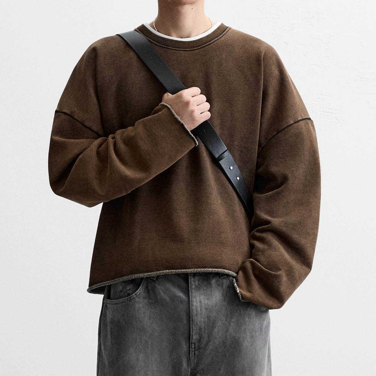 WACOON black victory 440GSM Unisex Washed Cropped Sweatshirt