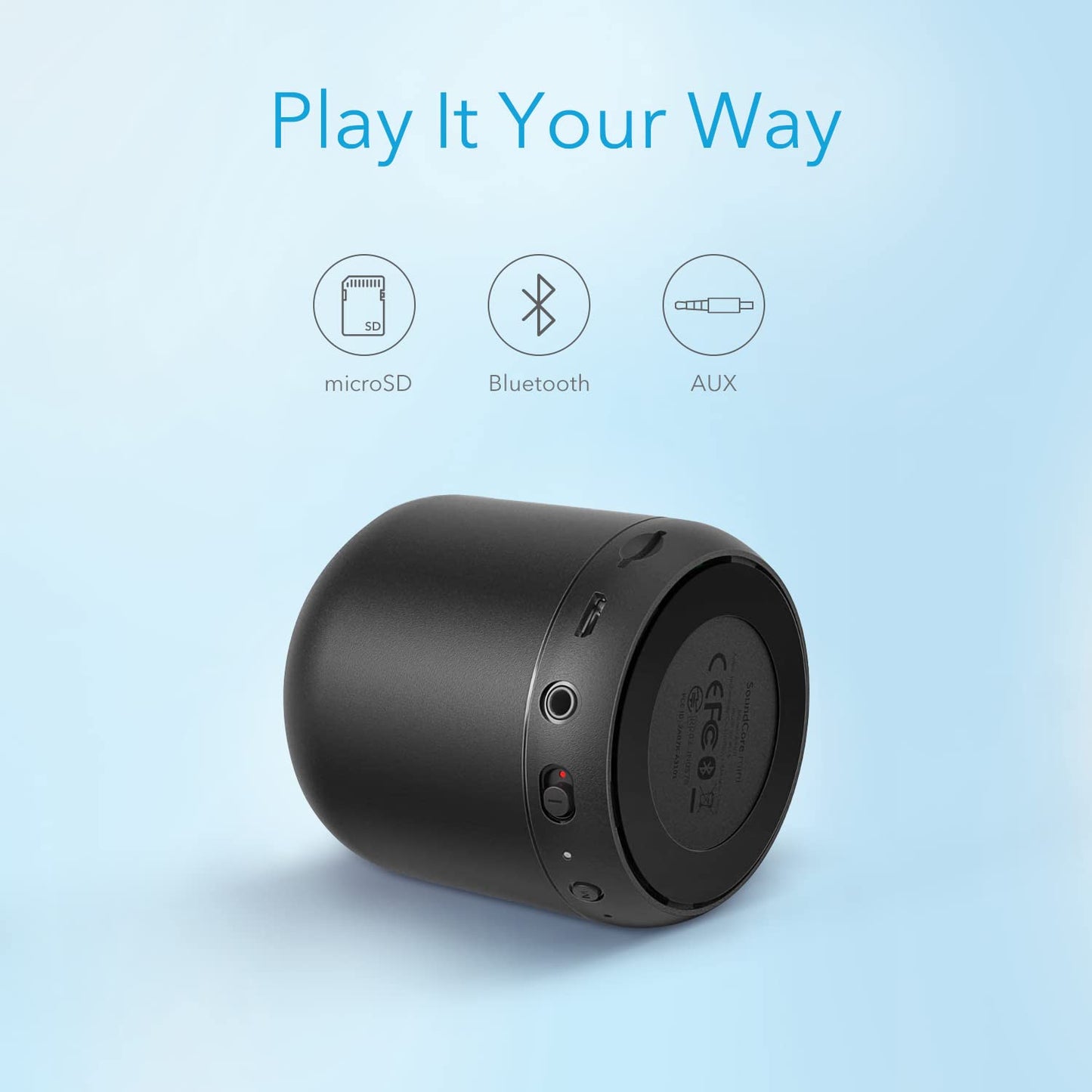 ELB Musikbox Anker Soundcore mini Bluetooth Lautsprecher mit 15 Stunden Spielzeit, Fantastischer Sound, 20 Meter Bluetooth Reichweite, FM Radio und intensiver Bass(Schwarz)