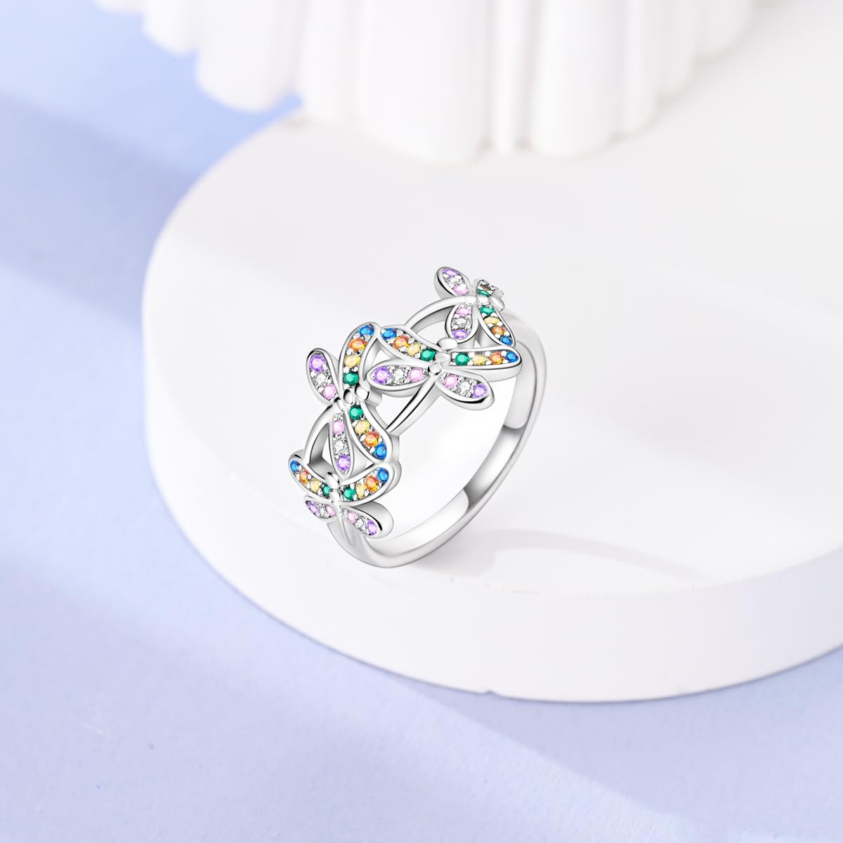 NARMO 925 Sterling Silber Frauen Ringe Mond Stern Ring Evil Eye Ring Bunte Cubic Zirkonia Ring Stapelbare Vintage Ringe Statement Ringe für Frauen Größe 52-60mm