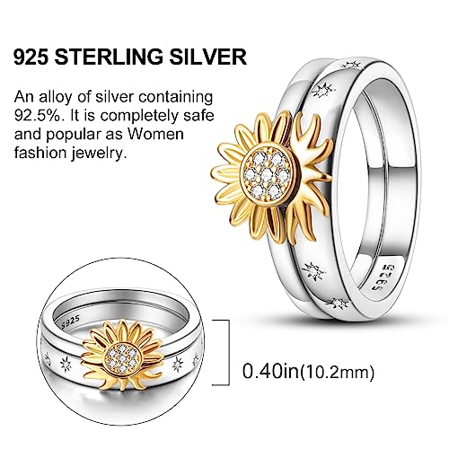 NARMO 925 Sterling Silber Frauen Ringe Mond Stern Ring Evil Eye Ring Bunte Cubic Zirkonia Ring Stapelbare Vintage Ringe Statement Ringe für Frauen Größe 52-60mm