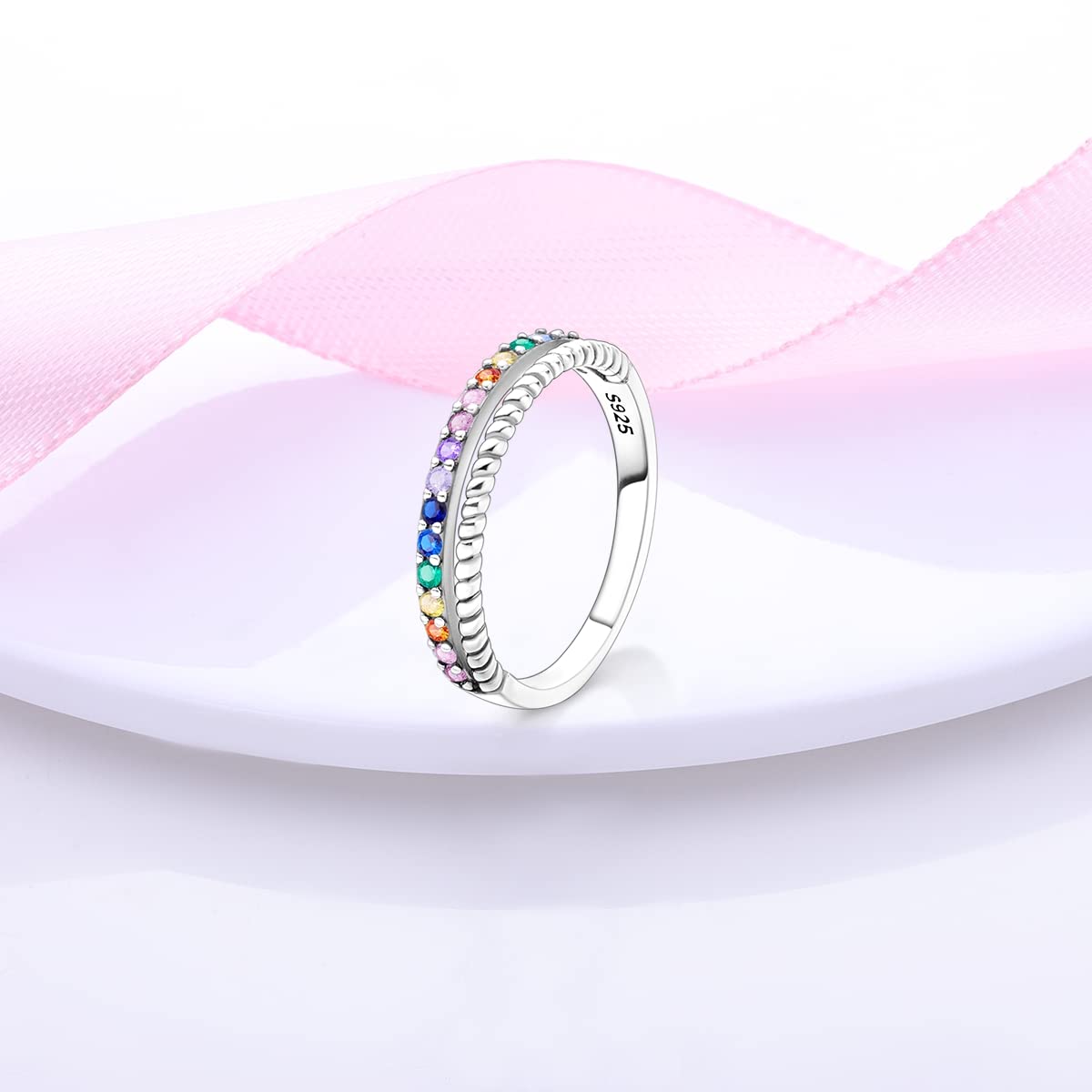 NARMO 925 Sterling Silber Frauen Ringe Mond Stern Ring Evil Eye Ring Bunte Cubic Zirkonia Ring Stapelbare Vintage Ringe Statement Ringe für Frauen Größe 52-60mm
