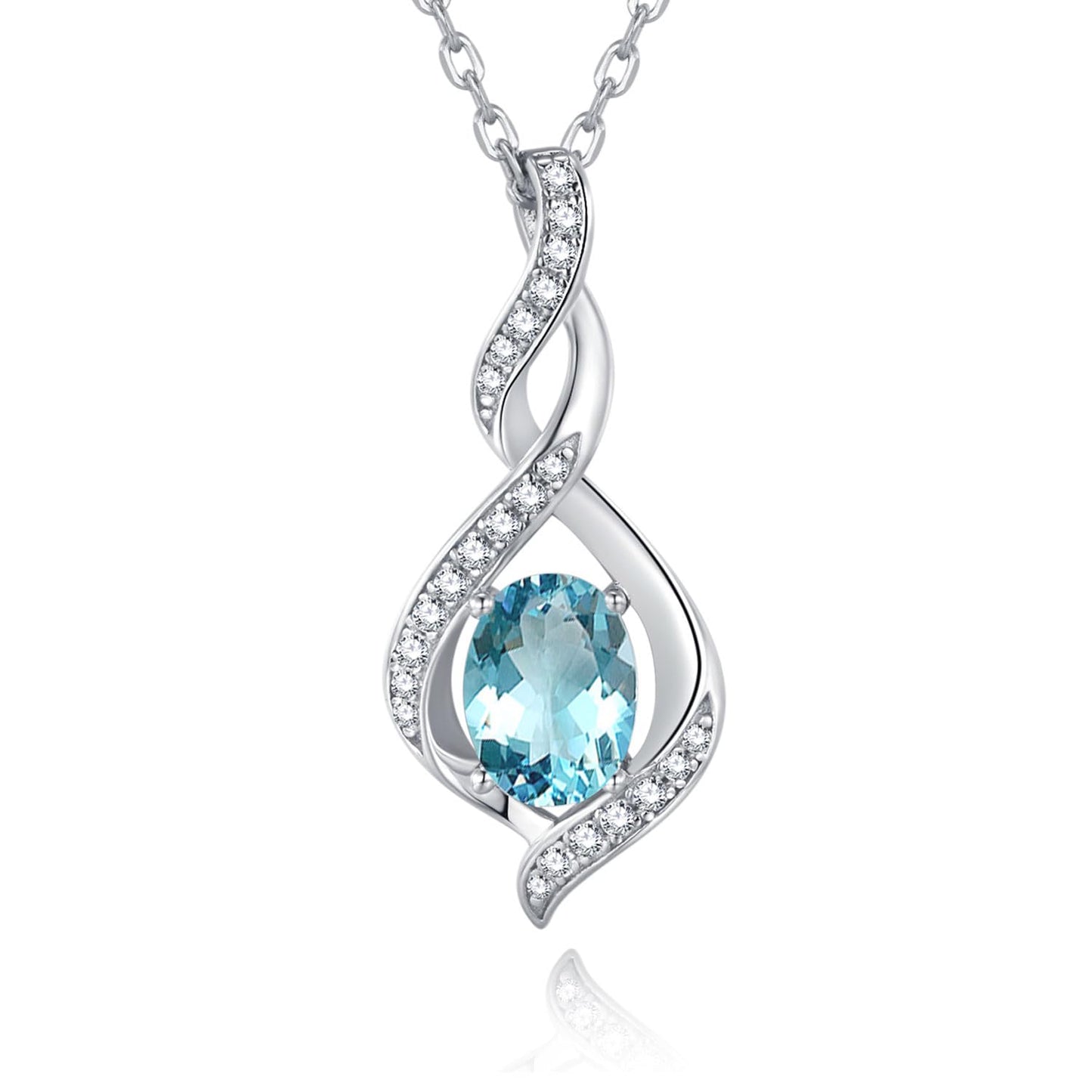 ELB See Leva Jewkis 925 Sterling Silber Edelstein Geburtsstein Halskette Infinity Anhänger Schmuck Geburtstag Schmuck für Frauen Mädchen Mutter, 40+5 CM