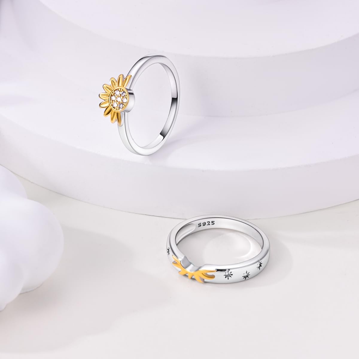 NARMO 925 Sterling Silber Frauen Ringe Mond Stern Ring Evil Eye Ring Bunte Cubic Zirkonia Ring Stapelbare Vintage Ringe Statement Ringe für Frauen Größe 52-60mm