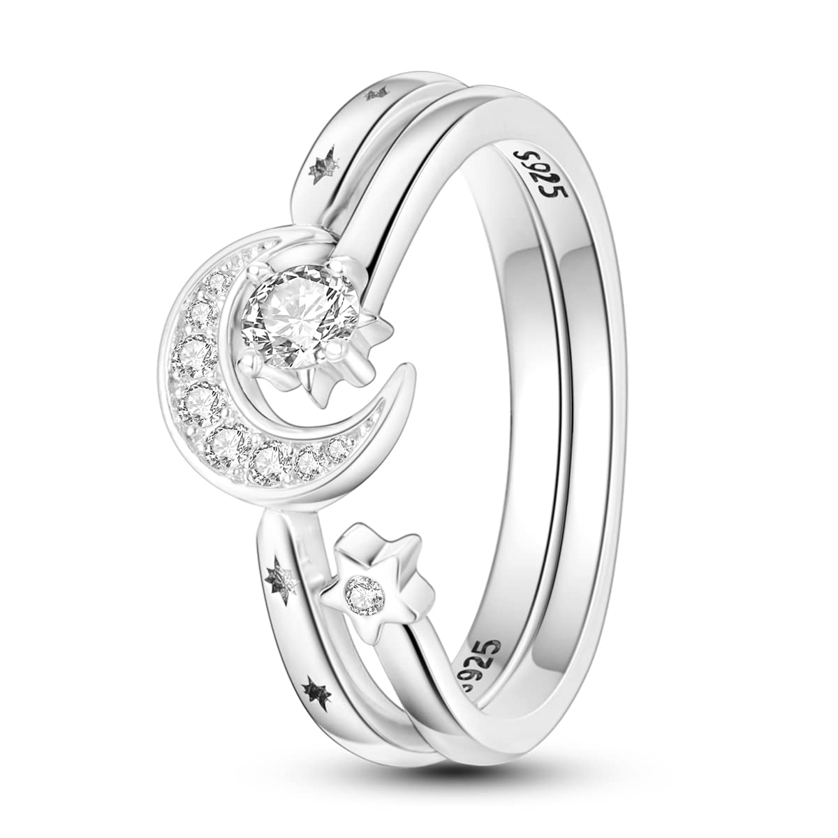 NARMO 925 Sterling Silber Frauen Ringe Mond Stern Ring Evil Eye Ring Bunte Cubic Zirkonia Ring Stapelbare Vintage Ringe Statement Ringe für Frauen Größe 52-60mm