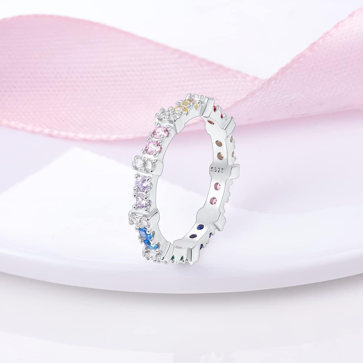 NARMO 925 Sterling Silber Frauen Ringe Mond Stern Ring Evil Eye Ring Bunte Cubic Zirkonia Ring Stapelbare Vintage Ringe Statement Ringe für Frauen Größe 52-60mm