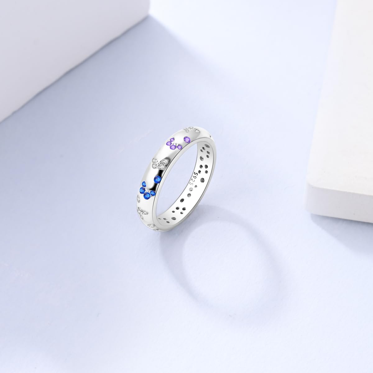 NARMO 925 Sterling Silber Frauen Ringe Mond Stern Ring Evil Eye Ring Bunte Cubic Zirkonia Ring Stapelbare Vintage Ringe Statement Ringe für Frauen Größe 52-60mm
