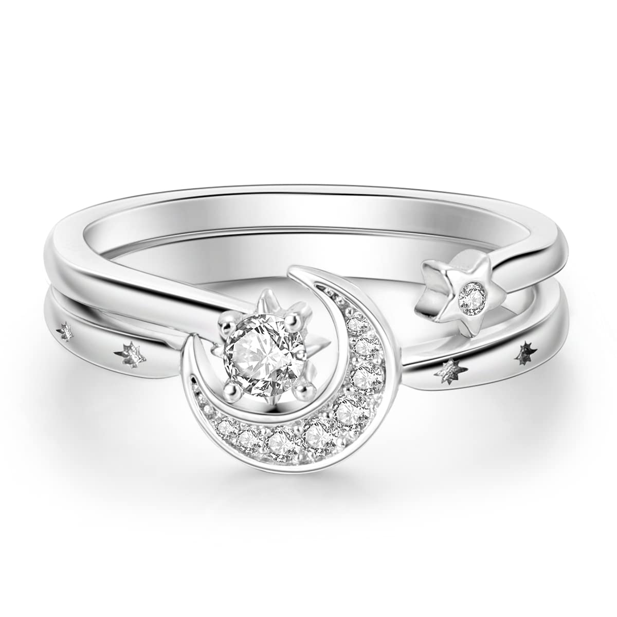 NARMO 925 Sterling Silber Frauen Ringe Mond Stern Ring Evil Eye Ring Bunte Cubic Zirkonia Ring Stapelbare Vintage Ringe Statement Ringe für Frauen Größe 52-60mm