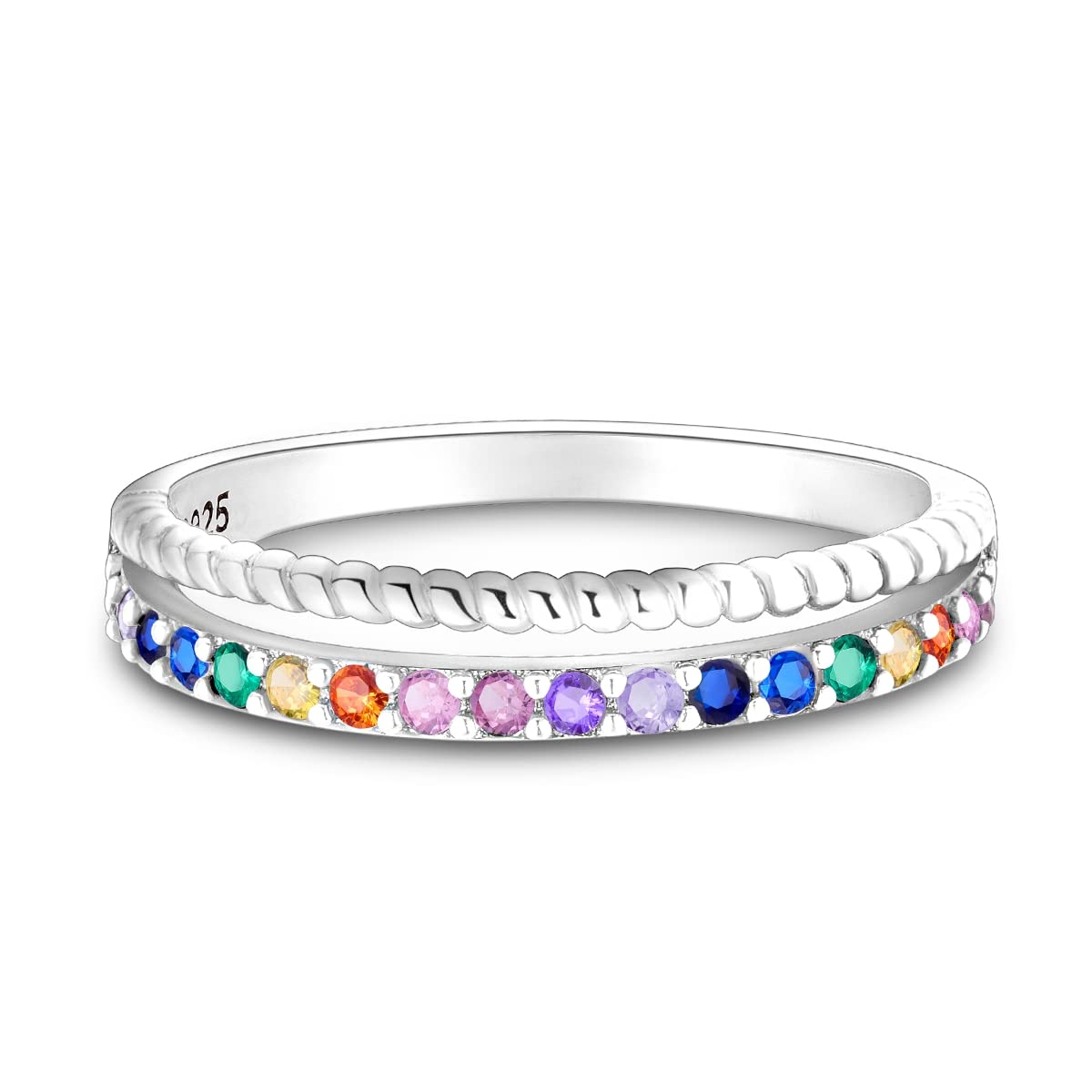 NARMO 925 Sterling Silber Frauen Ringe Mond Stern Ring Evil Eye Ring Bunte Cubic Zirkonia Ring Stapelbare Vintage Ringe Statement Ringe für Frauen Größe 52-60mm