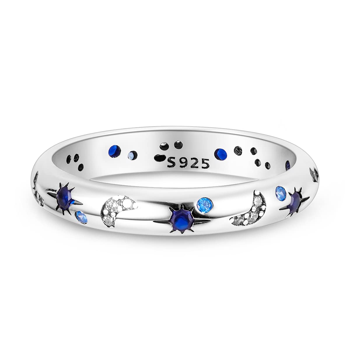 NARMO 925 Sterling Silber Frauen Ringe Mond Stern Ring Evil Eye Ring Bunte Cubic Zirkonia Ring Stapelbare Vintage Ringe Statement Ringe für Frauen Größe 52-60mm