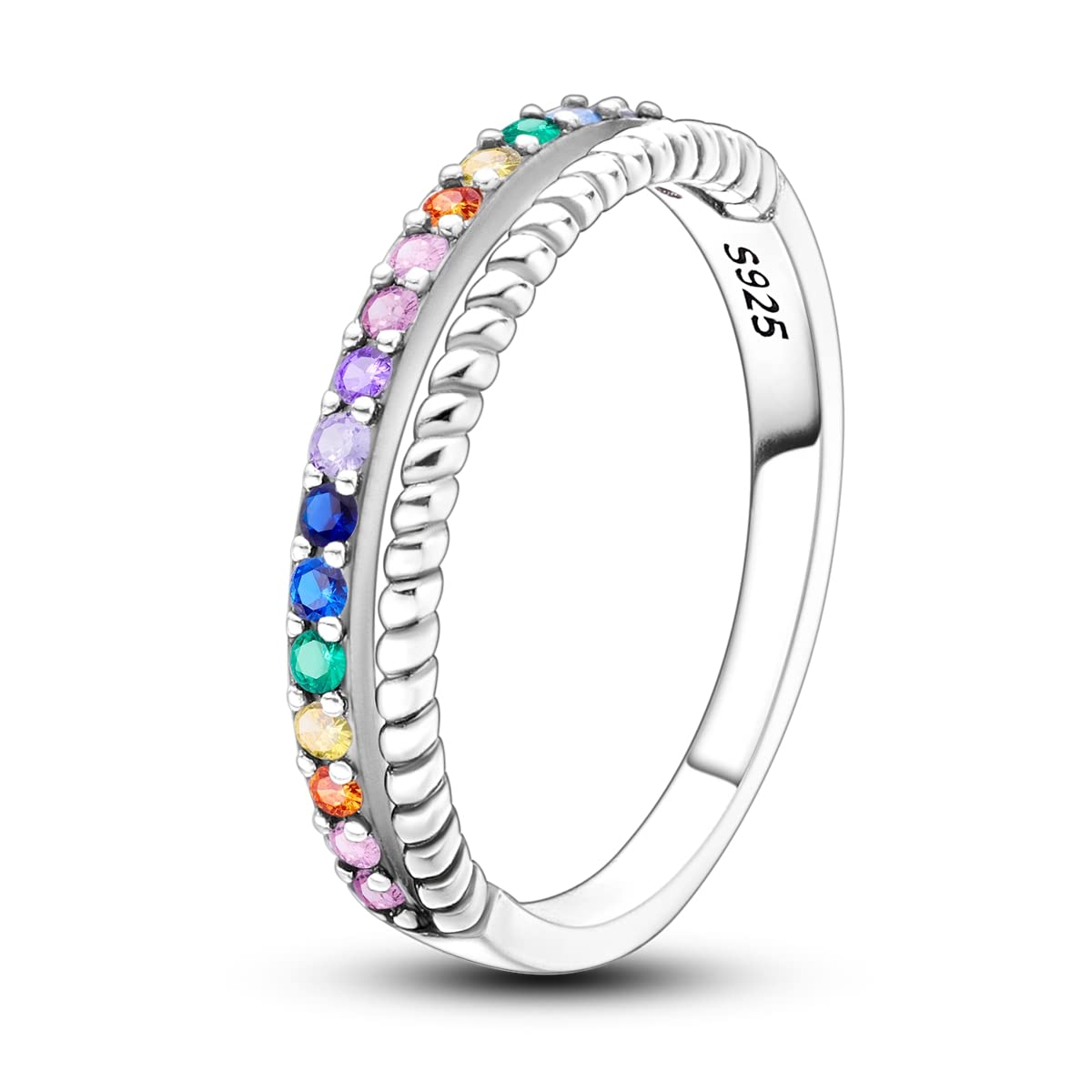 NARMO 925 Sterling Silber Frauen Ringe Mond Stern Ring Evil Eye Ring Bunte Cubic Zirkonia Ring Stapelbare Vintage Ringe Statement Ringe für Frauen Größe 52-60mm