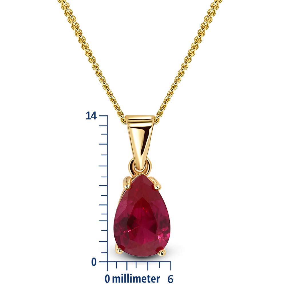 MIORE Damen Halskette | Tropfen Design | echtes 9 Karat (375) Gelbgold | Labor Rubin -Saphir -Smaragd | Gold Kette, Panzerkette | Länge 45 cm | handgemachter Damen Schmuck aus Spanien