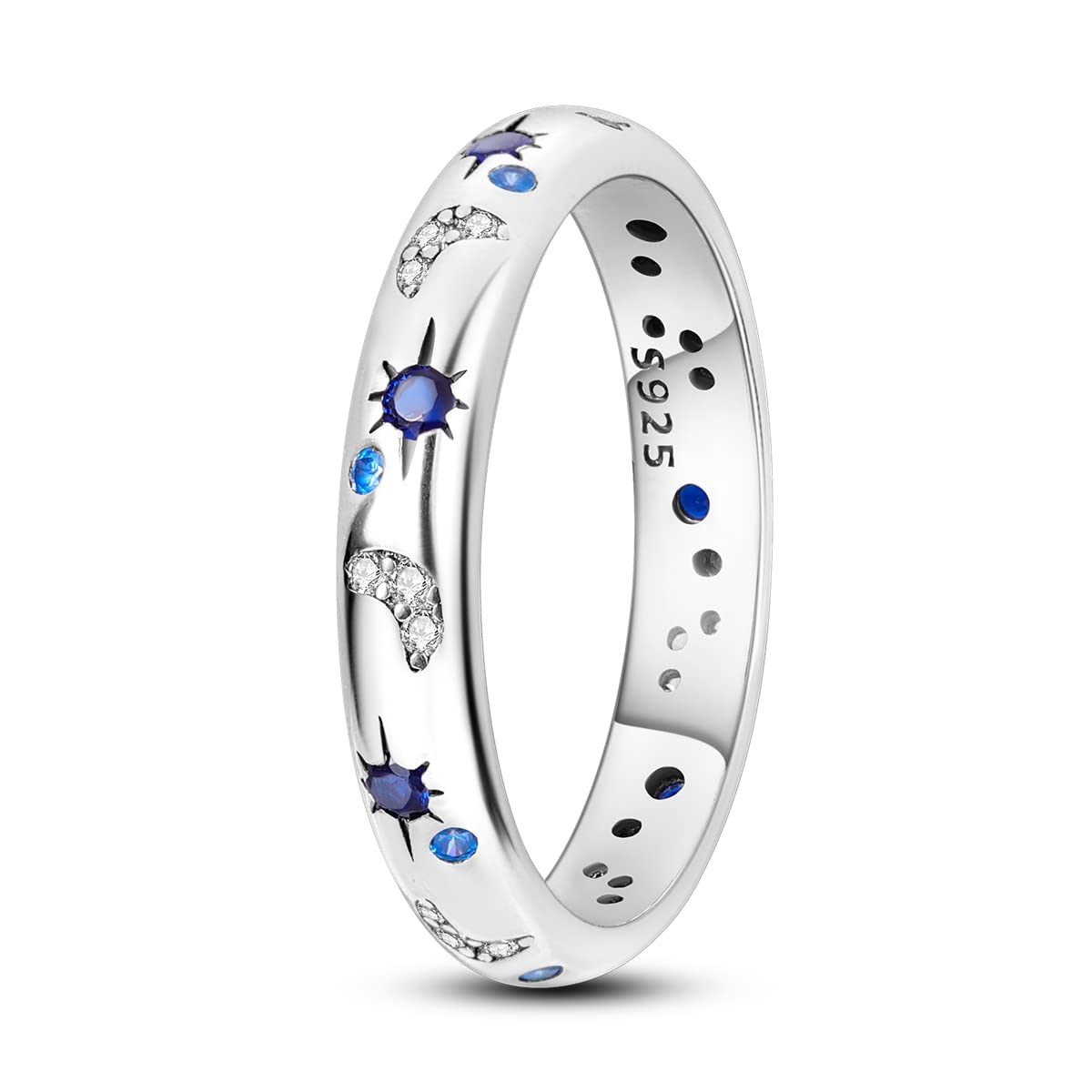 NARMO 925 Sterling Silber Frauen Ringe Mond Stern Ring Evil Eye Ring Bunte Cubic Zirkonia Ring Stapelbare Vintage Ringe Statement Ringe für Frauen Größe 52-60mm