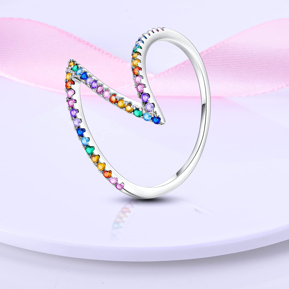 NARMO 925 Sterling Silber Frauen Ringe Mond Stern Ring Evil Eye Ring Bunte Cubic Zirkonia Ring Stapelbare Vintage Ringe Statement Ringe für Frauen Größe 52-60mm
