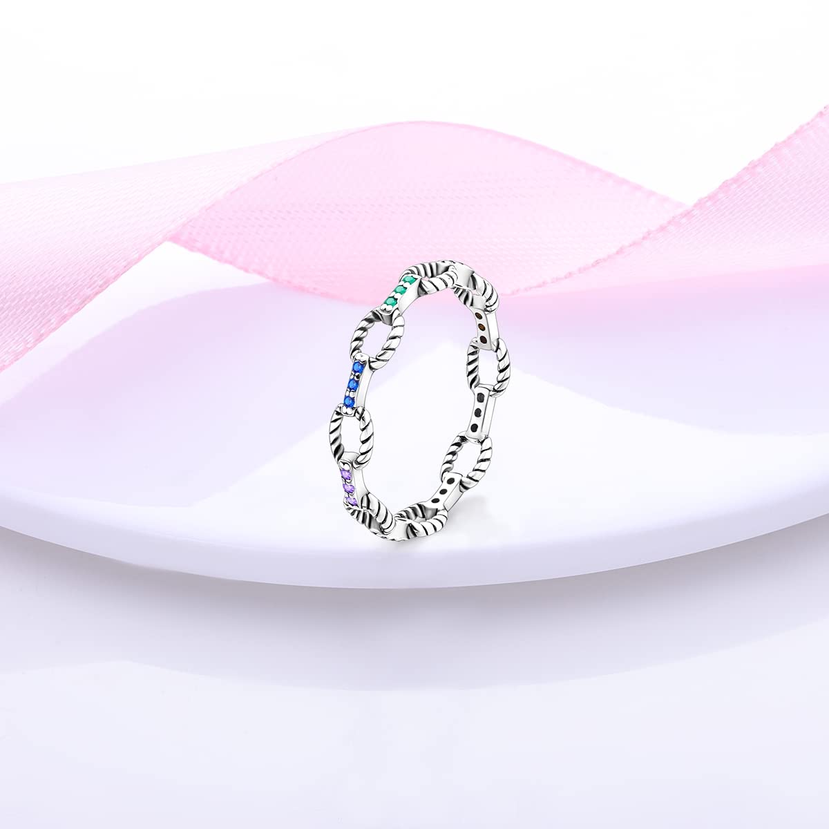 NARMO 925 Sterling Silber Frauen Ringe Mond Stern Ring Evil Eye Ring Bunte Cubic Zirkonia Ring Stapelbare Vintage Ringe Statement Ringe für Frauen Größe 52-60mm