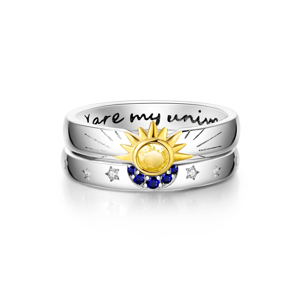 NARMO 925 Sterling Silber Frauen Ringe Mond Stern Ring Evil Eye Ring Bunte Cubic Zirkonia Ring Stapelbare Vintage Ringe Statement Ringe für Frauen Größe 52-60mm