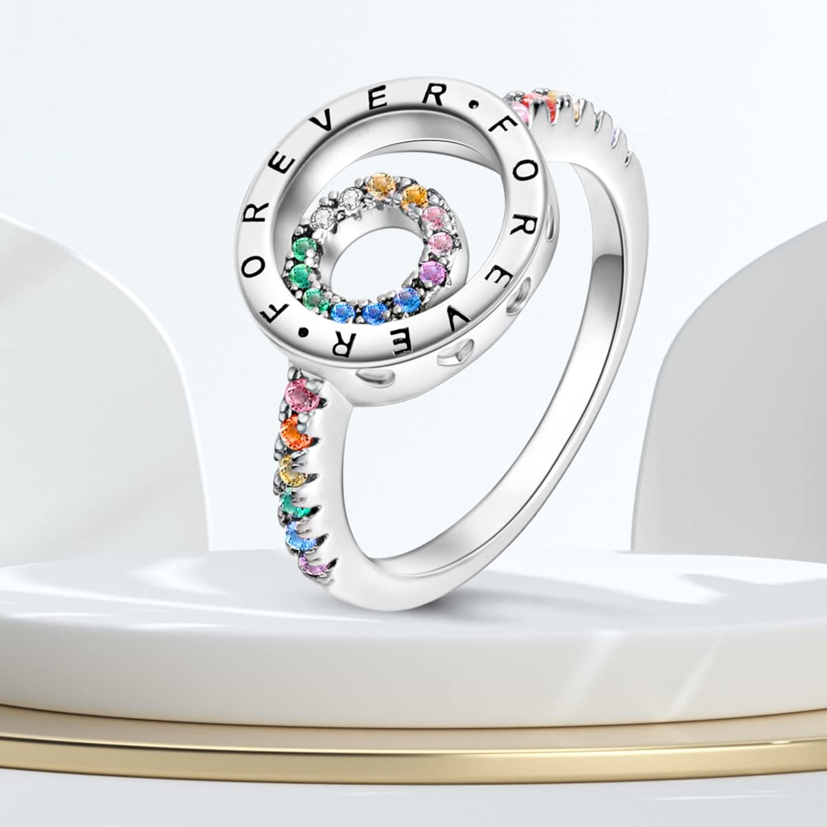 NARMO 925 Sterling Silber Frauen Ringe Mond Stern Ring Evil Eye Ring Bunte Cubic Zirkonia Ring Stapelbare Vintage Ringe Statement Ringe für Frauen Größe 52-60mm