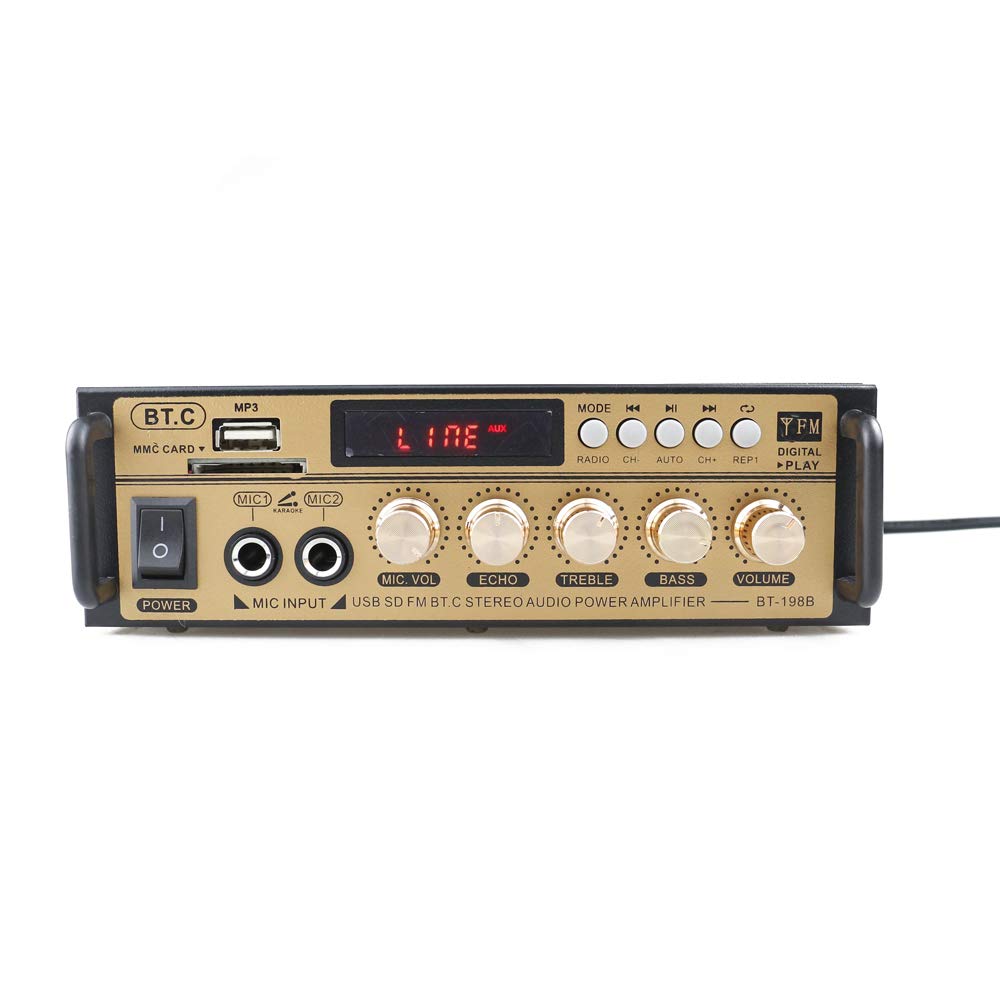 Etlephe Mini Verstärker,HIFI Verstärker,Bluetooth 5.0-Stereo Audio,12 V 220 V 600 W, 2 Kanäle, LCD-Display, High Fidelity, tragbares UKW-Radio, SD/USB-Karteneingang, für Zuhause oder Auto