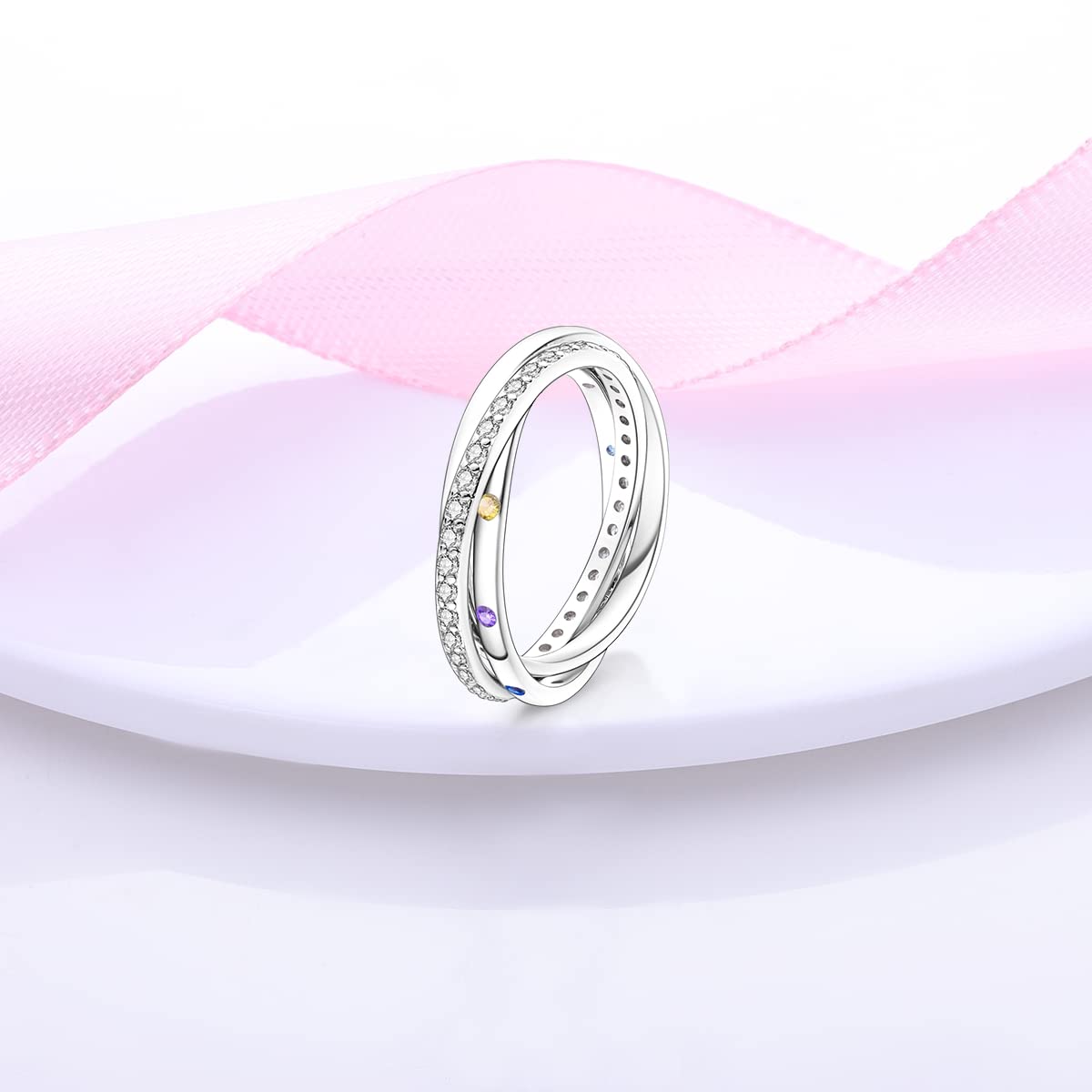 NARMO 925 Sterling Silber Frauen Ringe Mond Stern Ring Evil Eye Ring Bunte Cubic Zirkonia Ring Stapelbare Vintage Ringe Statement Ringe für Frauen Größe 52-60mm