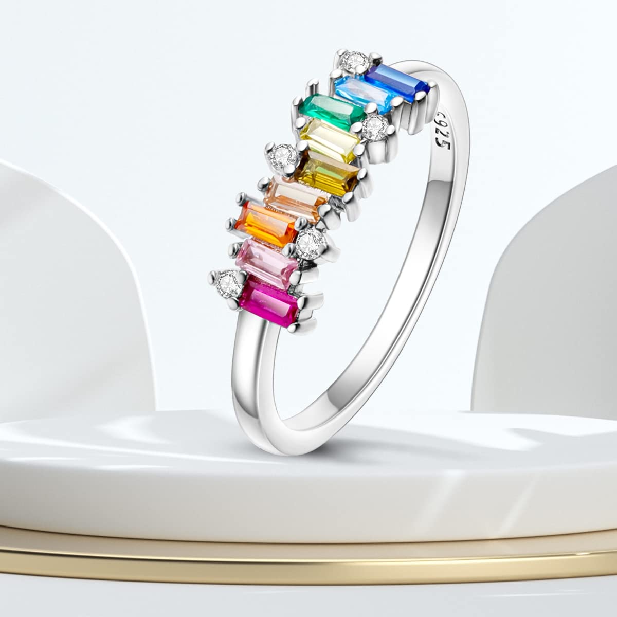 NARMO 925 Sterling Silber Frauen Ringe Mond Stern Ring Evil Eye Ring Bunte Cubic Zirkonia Ring Stapelbare Vintage Ringe Statement Ringe für Frauen Größe 52-60mm