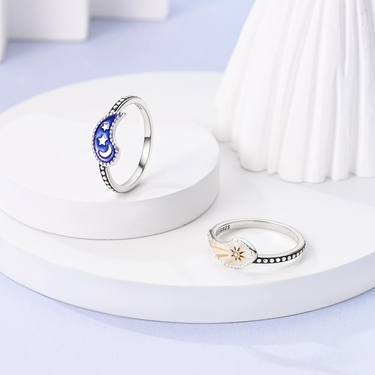 NARMO 925 Sterling Silber Frauen Ringe Mond Stern Ring Evil Eye Ring Bunte Cubic Zirkonia Ring Stapelbare Vintage Ringe Statement Ringe für Frauen Größe 52-60mm