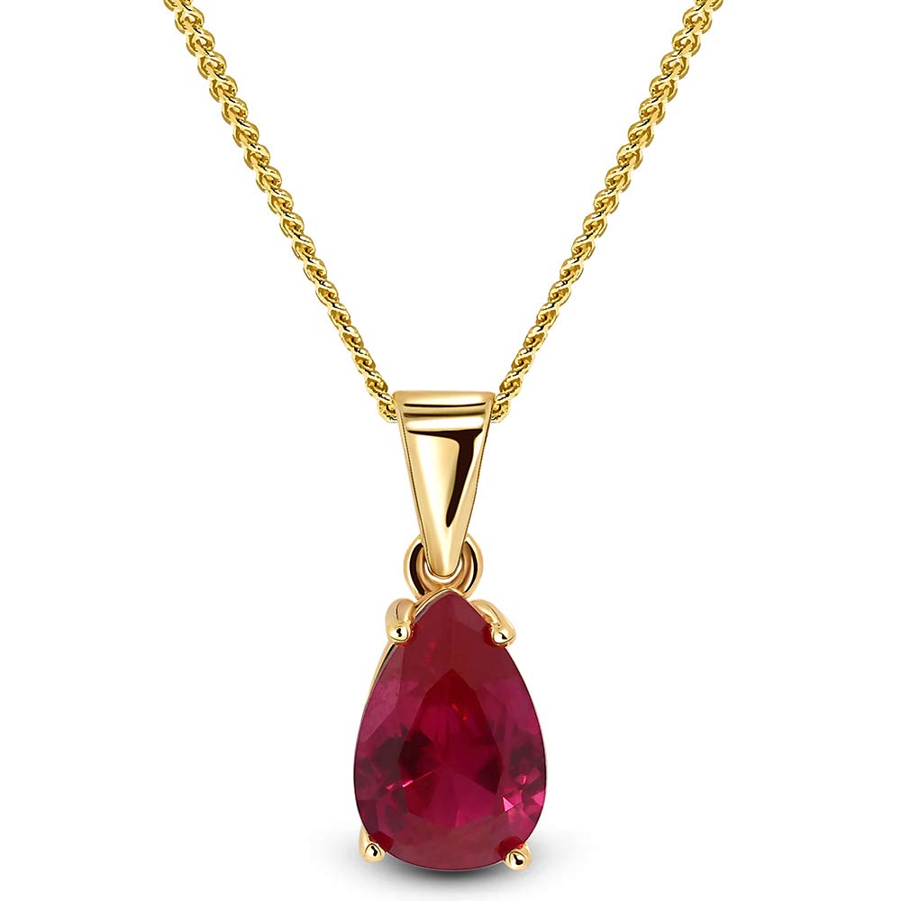 MIORE Damen Halskette | Tropfen Design | echtes 9 Karat (375) Gelbgold | Labor Rubin -Saphir -Smaragd | Gold Kette, Panzerkette | Länge 45 cm | handgemachter Damen Schmuck aus Spanien