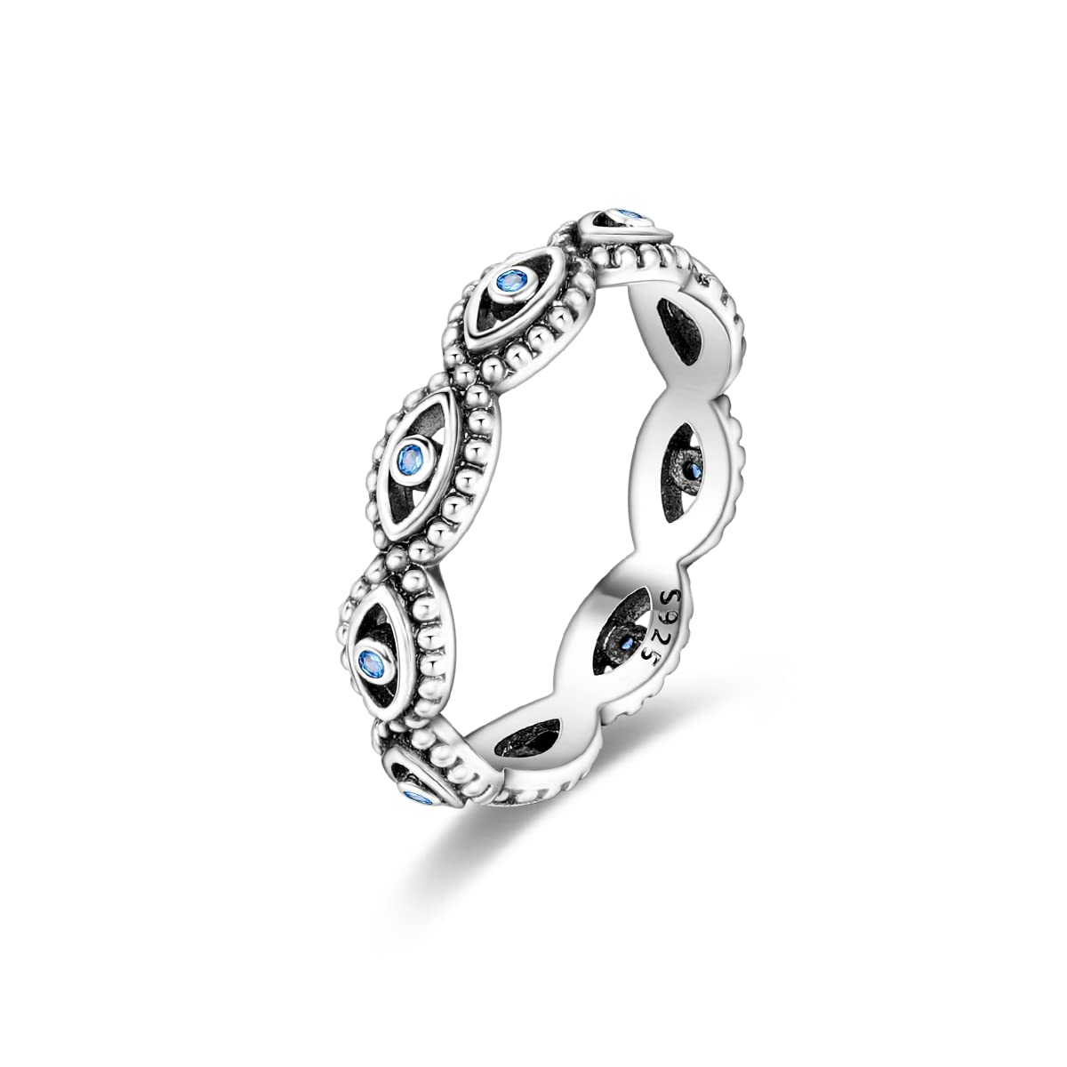 NARMO 925 Sterling Silber Frauen Ringe Mond Stern Ring Evil Eye Ring Bunte Cubic Zirkonia Ring Stapelbare Vintage Ringe Statement Ringe für Frauen Größe 52-60mm