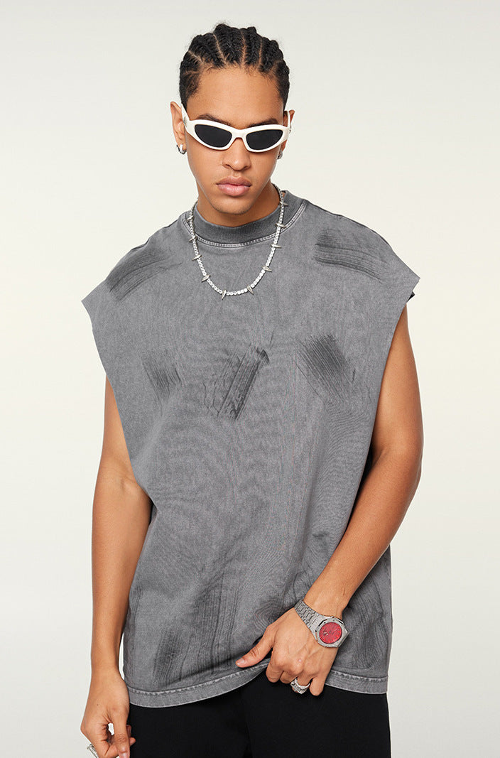 WACOON trashy Distressed High Street Round Neck Sleeveless Tank Top(310GSM)