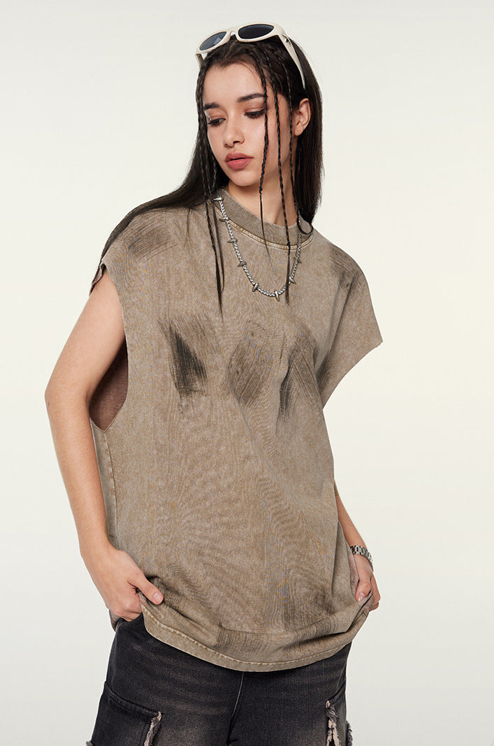 WACOON trashy Distressed High Street Round Neck Sleeveless Tank Top(310GSM)