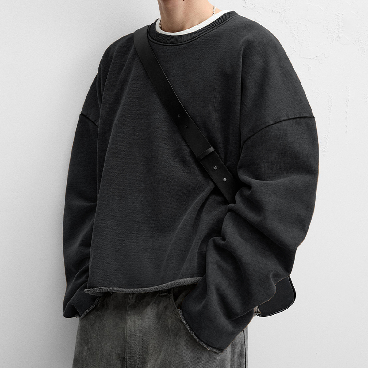 WACOON black victory 440GSM Unisex Washed Cropped Sweatshirt