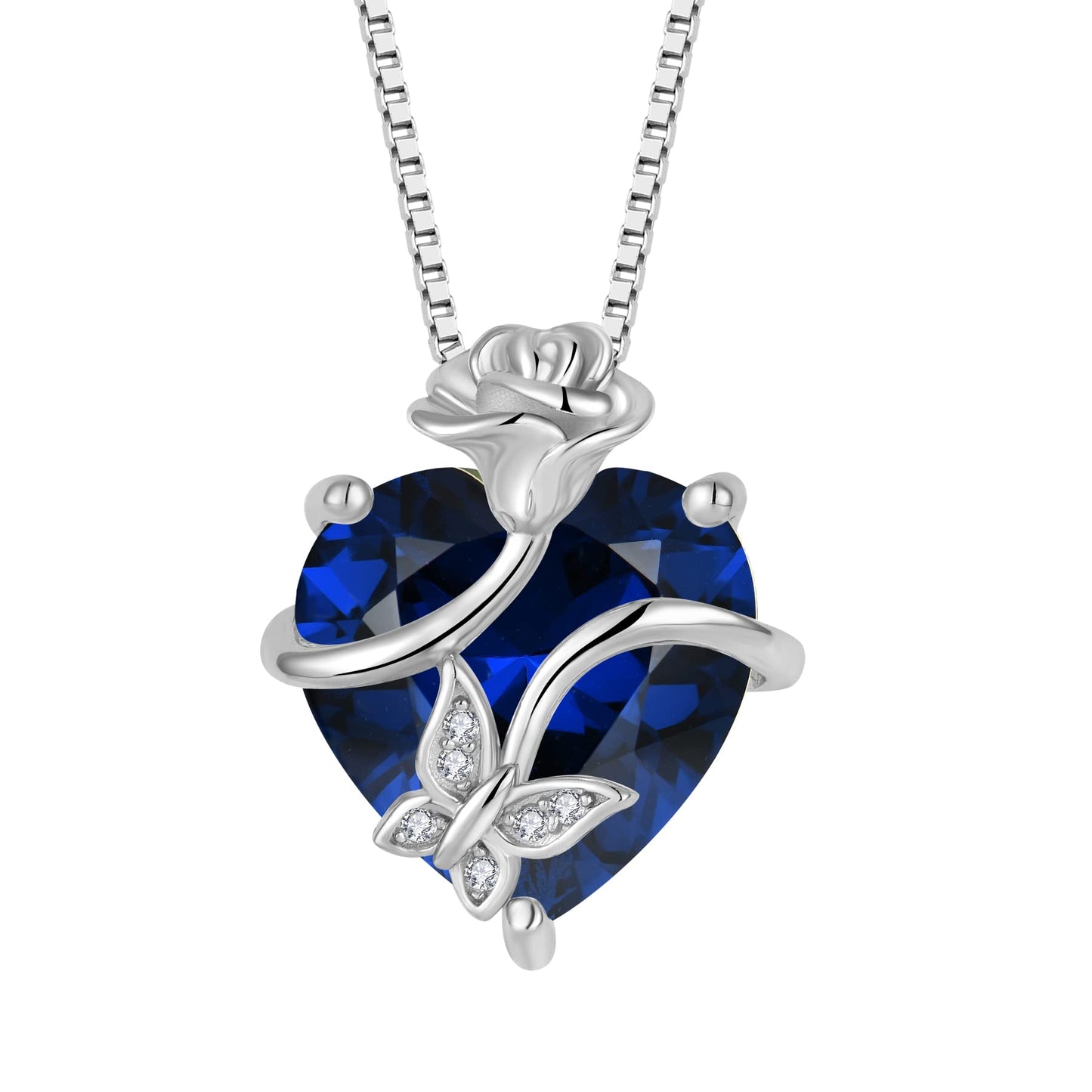 FJ Herz Geburtsstein Kette Damen 925 Sterling Silber Schmetterling Kette Anhänger mit Rose Blume Schmuck Geschenke für Frauen Mutter Freundin Mama