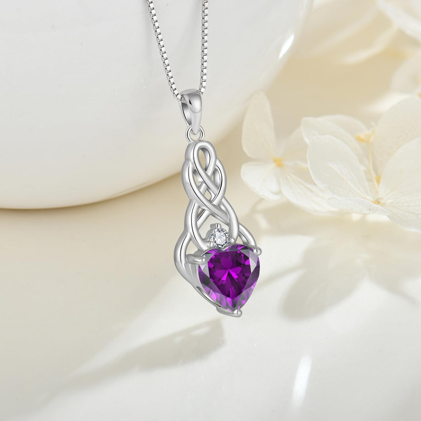 FJ Unendlichkeit Keltischer Knoten Kette Damen 925 Sterling Silber Geburtsstein Anhänger Irischer Glücksschmuck Geschenke für Frauen Mutter Freundin Mama