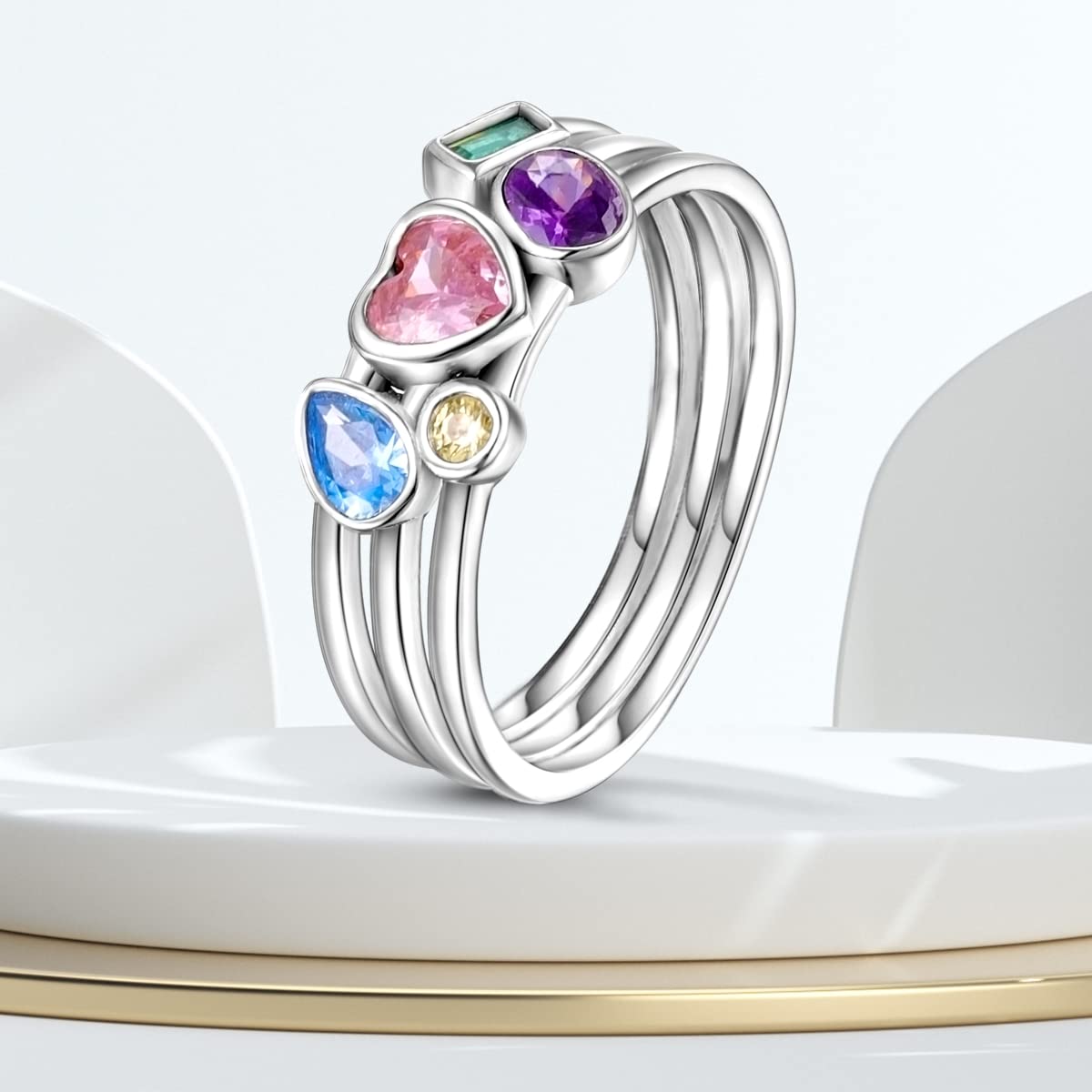 NARMO 925 Sterling Silber Frauen Ringe Mond Stern Ring Evil Eye Ring Bunte Cubic Zirkonia Ring Stapelbare Vintage Ringe Statement Ringe für Frauen Größe 52-60mm
