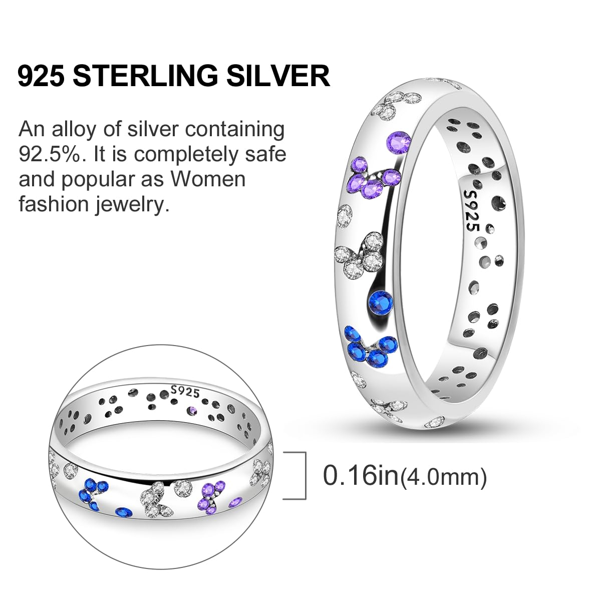 NARMO 925 Sterling Silber Frauen Ringe Mond Stern Ring Evil Eye Ring Bunte Cubic Zirkonia Ring Stapelbare Vintage Ringe Statement Ringe für Frauen Größe 52-60mm