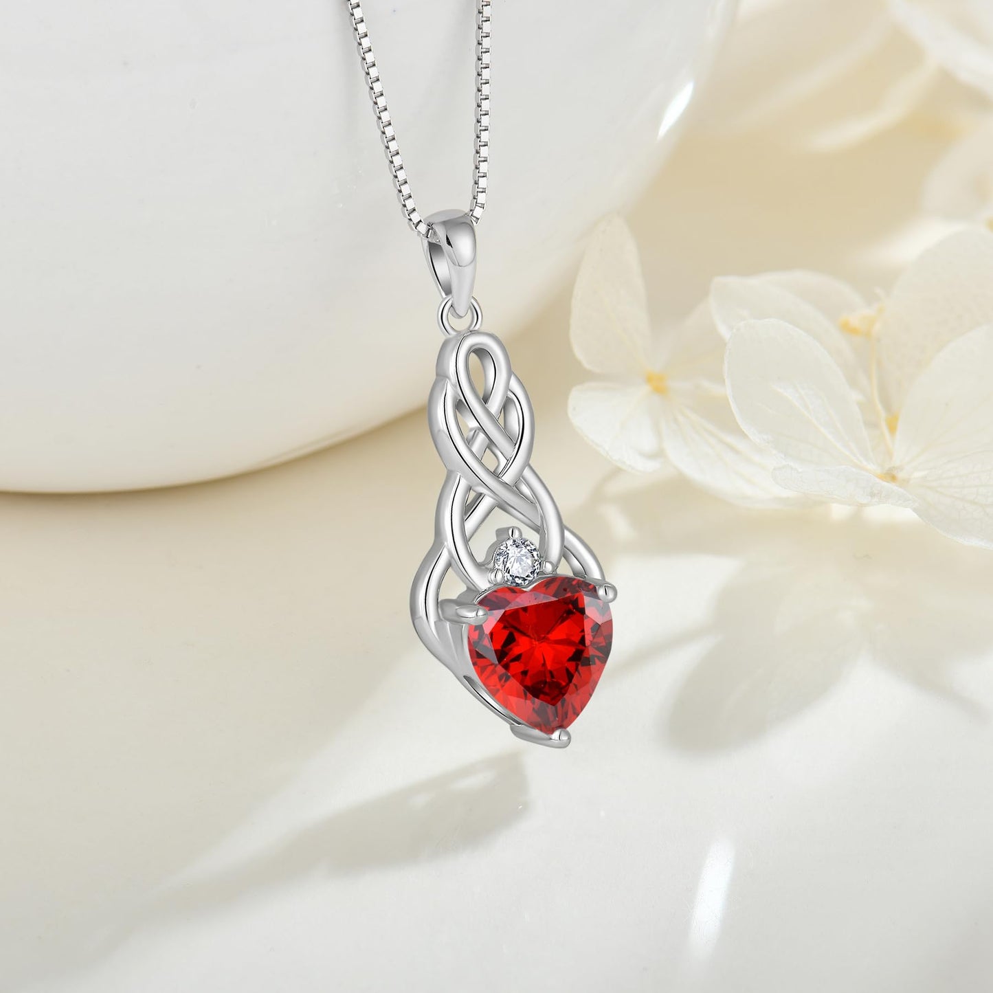 FJ Unendlichkeit Keltischer Knoten Kette Damen 925 Sterling Silber Geburtsstein Anhänger Irischer Glücksschmuck Geschenke für Frauen Mutter Freundin Mama