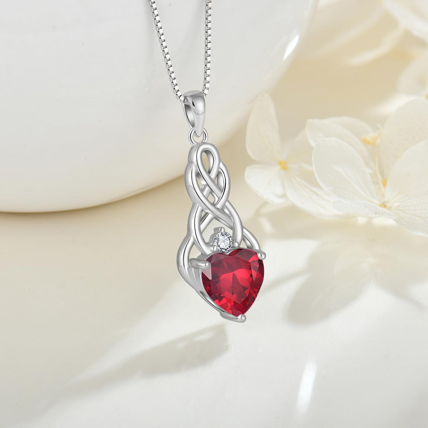 FJ Unendlichkeit Keltischer Knoten Kette Damen 925 Sterling Silber Geburtsstein Anhänger Irischer Glücksschmuck Geschenke für Frauen Mutter Freundin Mama