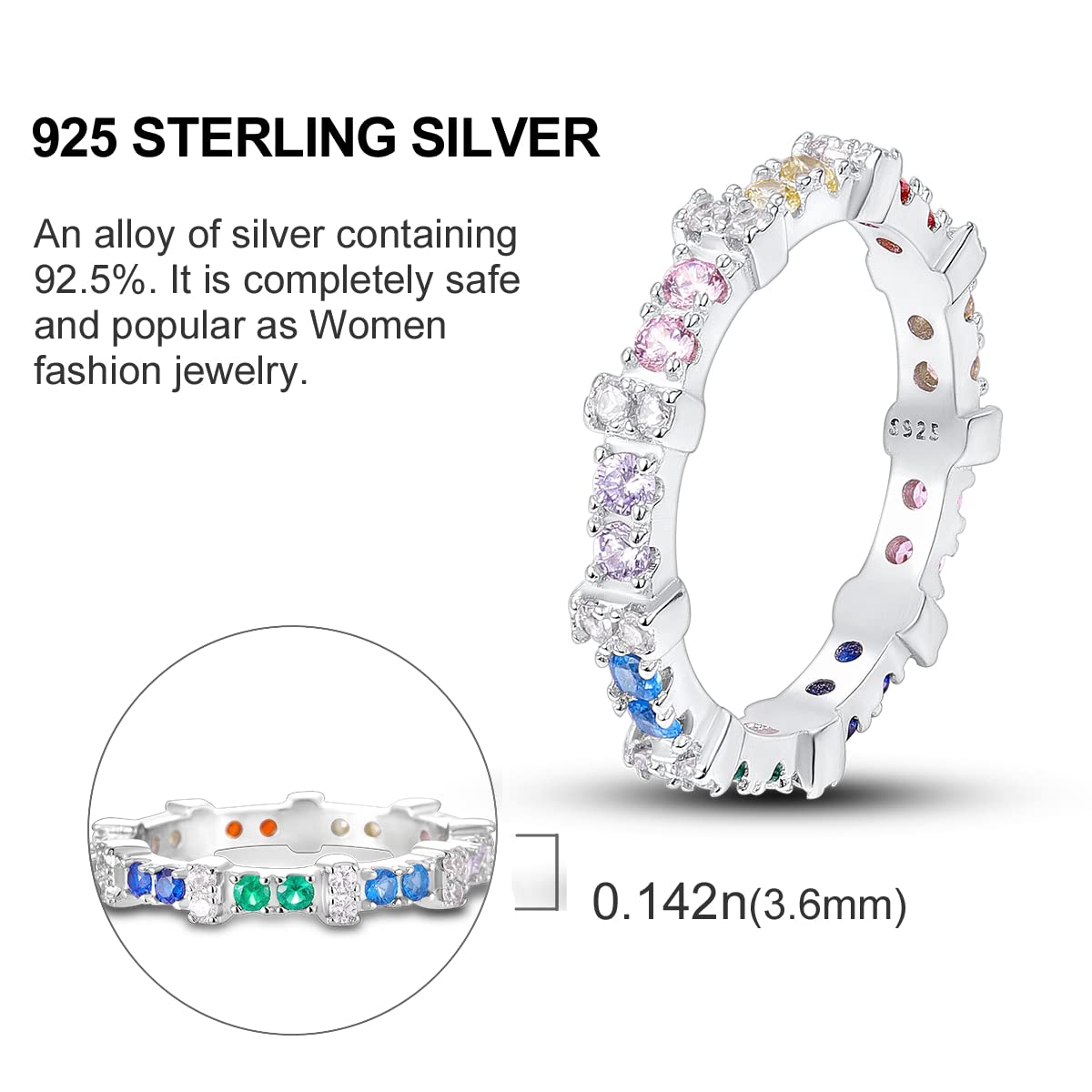 NARMO 925 Sterling Silber Frauen Ringe Mond Stern Ring Evil Eye Ring Bunte Cubic Zirkonia Ring Stapelbare Vintage Ringe Statement Ringe für Frauen Größe 52-60mm