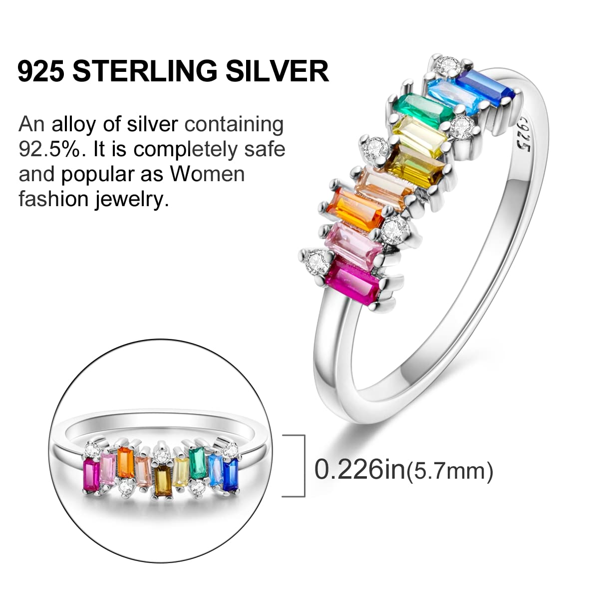 NARMO 925 Sterling Silber Frauen Ringe Mond Stern Ring Evil Eye Ring Bunte Cubic Zirkonia Ring Stapelbare Vintage Ringe Statement Ringe für Frauen Größe 52-60mm