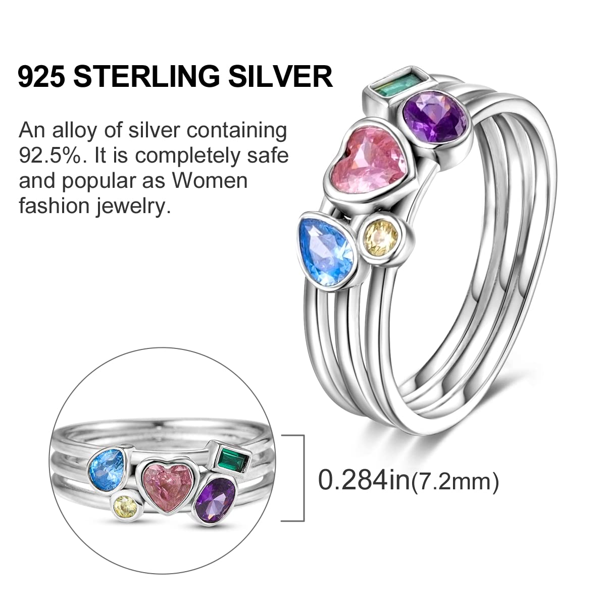 NARMO 925 Sterling Silber Frauen Ringe Mond Stern Ring Evil Eye Ring Bunte Cubic Zirkonia Ring Stapelbare Vintage Ringe Statement Ringe für Frauen Größe 52-60mm