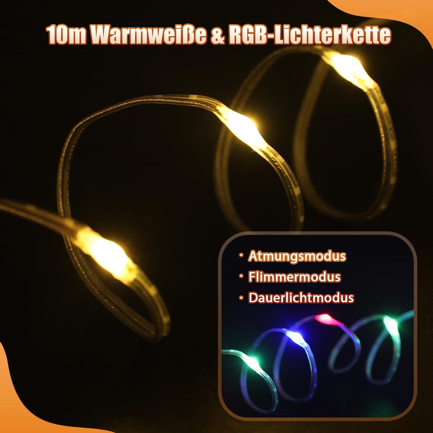 ELB GLAMPING Yizhet 10 m Camping Lichterkette Aufrollbar, Outdoor Lichterkette, Vielseitige LED Lichterkette – Langlebig und Wasserdicht, USB Aufladung – Gragbare Camping Lichter für Camping, Hof und Wandern
