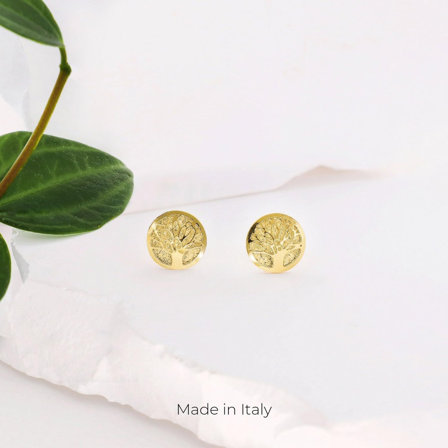 Ederseegold Lucchetta - Baum des Lebens Ohrringe Ohrstecker 14 Karat GelbGold, Gold Ohrringe Damen Echtgold - Hochwertiger Schmuck hergestellt in Italien