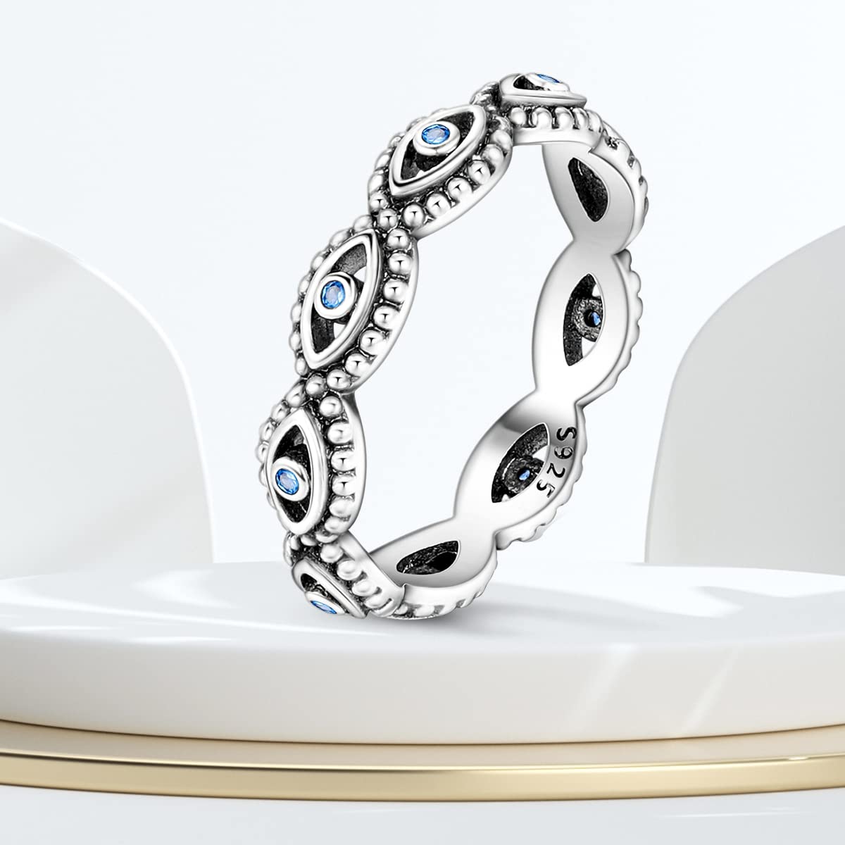 NARMO 925 Sterling Silber Frauen Ringe Mond Stern Ring Evil Eye Ring Bunte Cubic Zirkonia Ring Stapelbare Vintage Ringe Statement Ringe für Frauen Größe 52-60mm