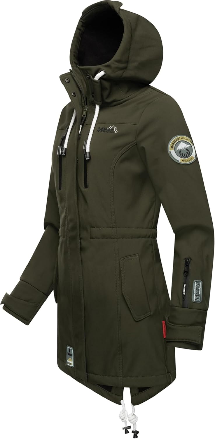 MARIKOO Damen Übergangsjacke Softshellmantel wasserdicht atmungsaktiv mit Kapuze Zimtzicke XS-3XL