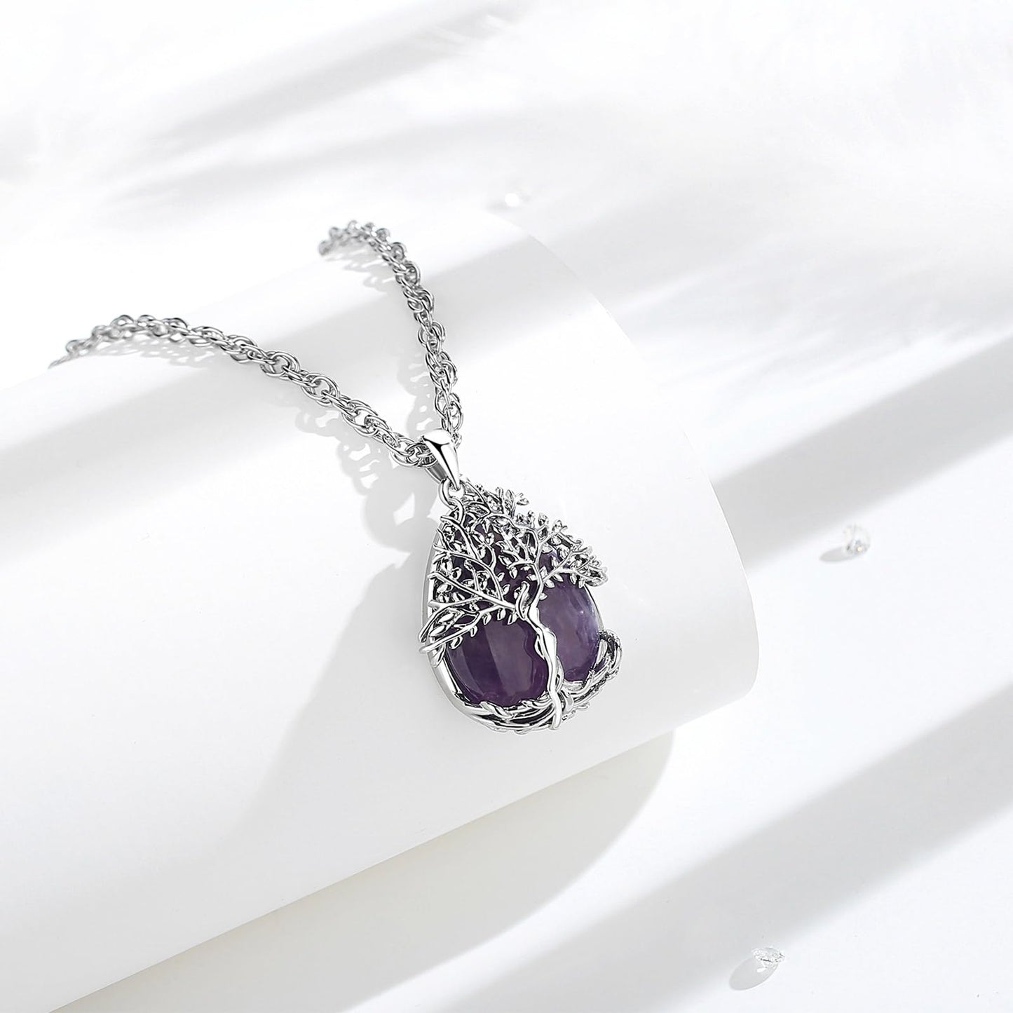 EDERSEENSUCHT - AEONSLOVE Lebensbaum Kette mit Kristall, Baum des Lebens Mondstein Halskette für Damen Türkis Amethyst Anhänger Obsidian Malachit Stein Kette Heilsteine Schmuck
