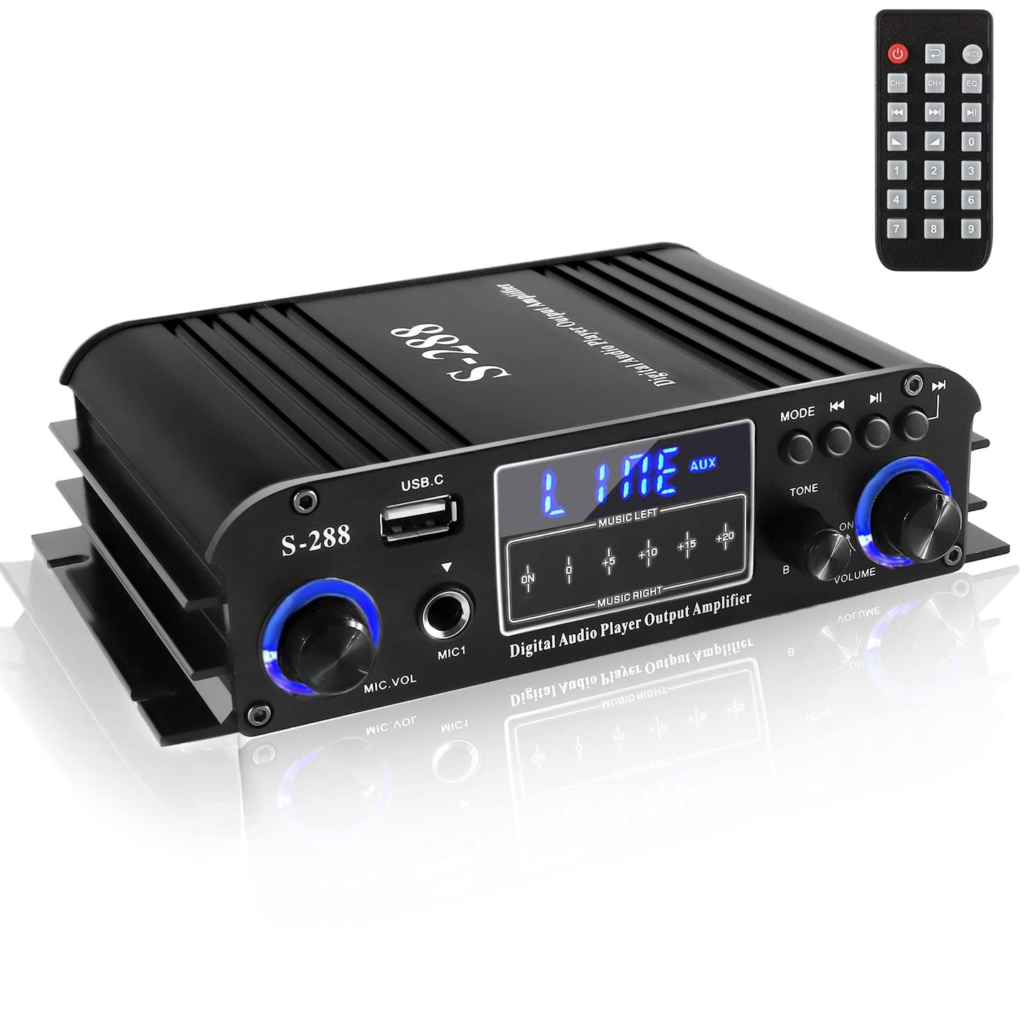 Etlephe Mini Verstärker,HIFI Verstärker,Bluetooth 5.0-Stereo Audio,12 V 220 V 600 W, 2 Kanäle, LCD-Display, High Fidelity, tragbares UKW-Radio, SD/USB-Karteneingang, für Zuhause oder Auto